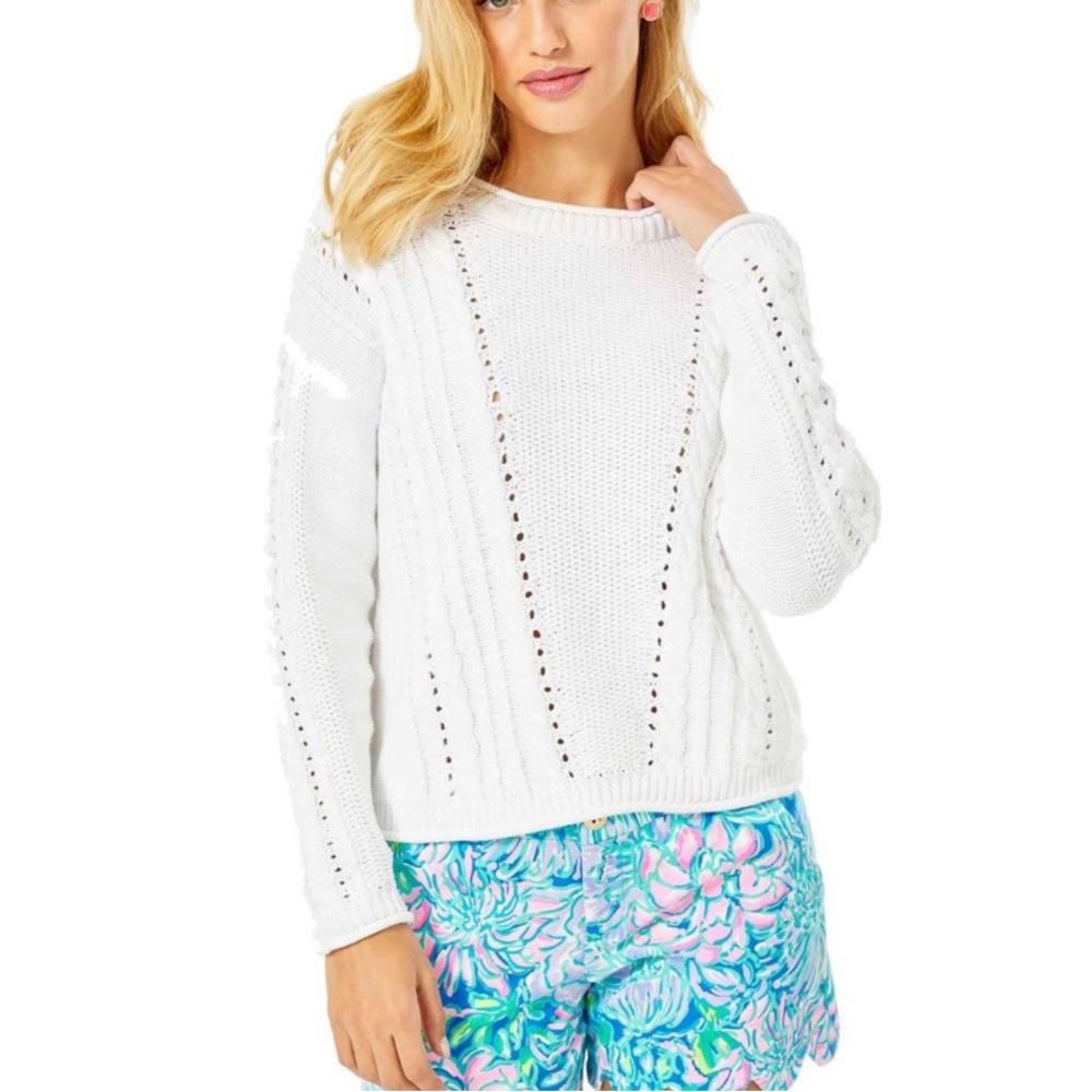 NWT Lilly Pulitzer Maxcy Sweater Resort White Mixed Stitch 100% Cotton XL